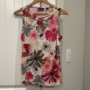 New York & Company Floral Print Tank Top - Red, Pink, Black, Green